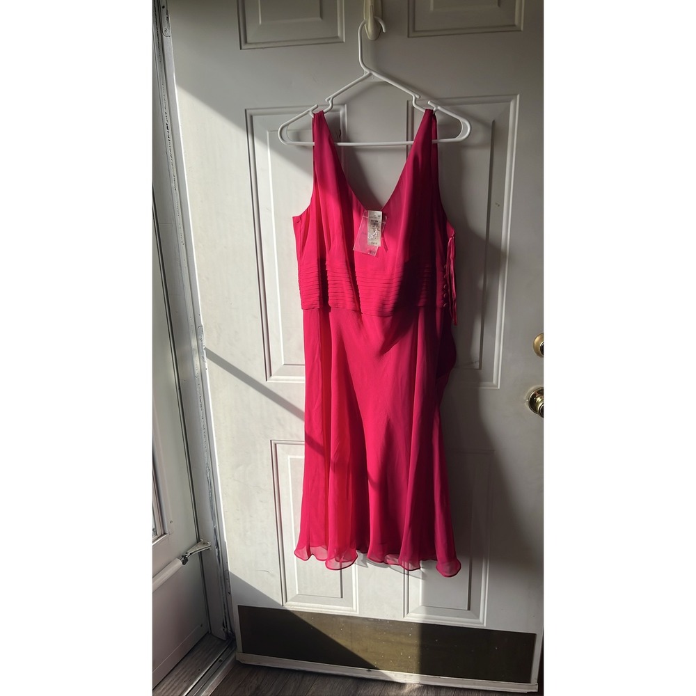 Ann Taylor Pink Silk Chiffon V-Neck Pleated Midi Dress Size 12 NWT 50531806
